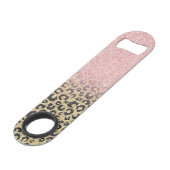 Elegant Roos Gold Glitter Black Leopard Print Speed Flessenopener (Voorkant Gekanteld)
