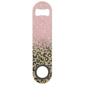 Elegant Roos Gold Glitter Black Leopard Print Speed Flessenopener (Achterkant)