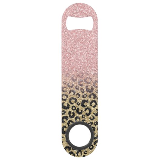 Elegant Roos Gold Glitter Black Leopard Print Speed Flessenopener (Achterkant)