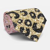Elegant Roos Gold Glitter Black Leopard Print Stropdas (Opgerold)