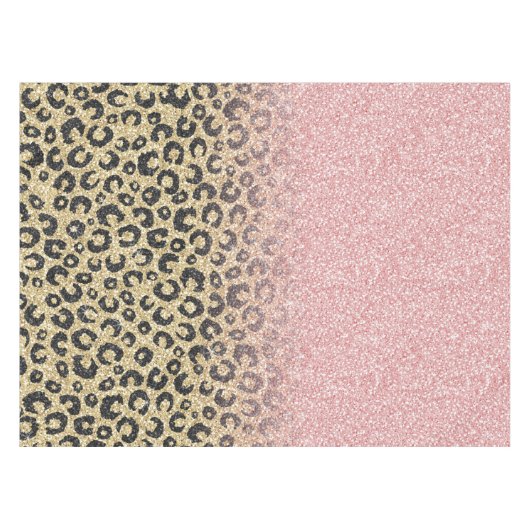 Elegant Roos Gold Glitter Black Leopard Print Tafelkleed (Voorkant (Horizontaal))