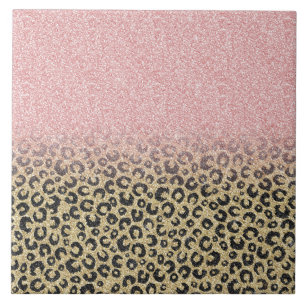 Elegant Roos Gold Glitter Black Leopard Print Tegeltje