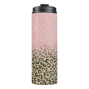 Elegant Roos Gold Glitter Black Leopard Print Thermosbeker