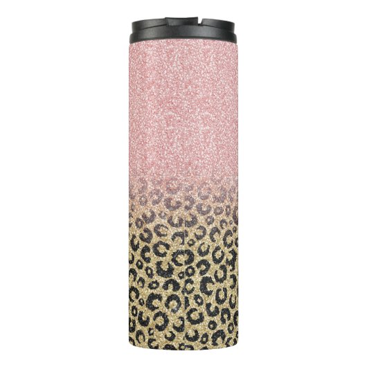 Elegant Roos Gold Glitter Black Leopard Print Thermosbeker (Achterkant)