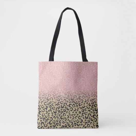 Elegant Roos Gold Glitter Black Leopard Print Tote Bag (Voorkant)