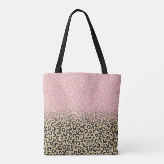 Elegant Roos Gold Glitter Black Leopard Print Tote Bag (Achterkant)