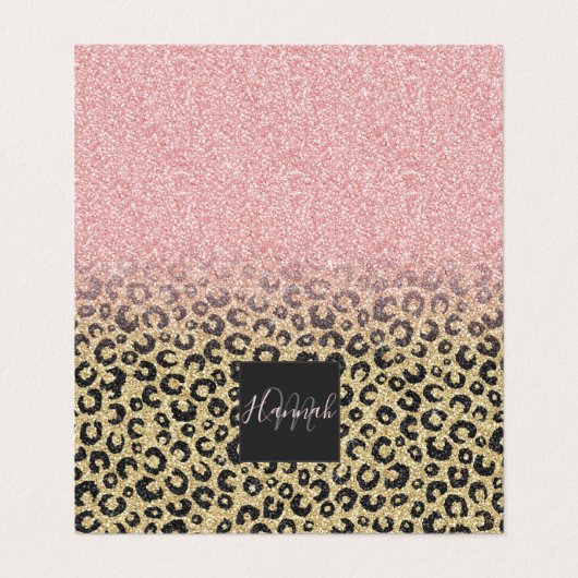 Elegant Roos Gold Glitter Black Leopard Print Visitekaartje (Buitenkant ongevouwen)