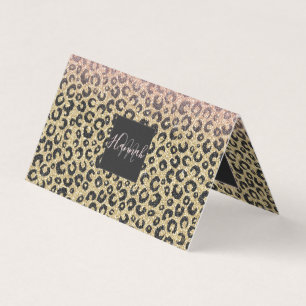 Elegant Roos Gold Glitter Black Leopard Print Visitekaartje
