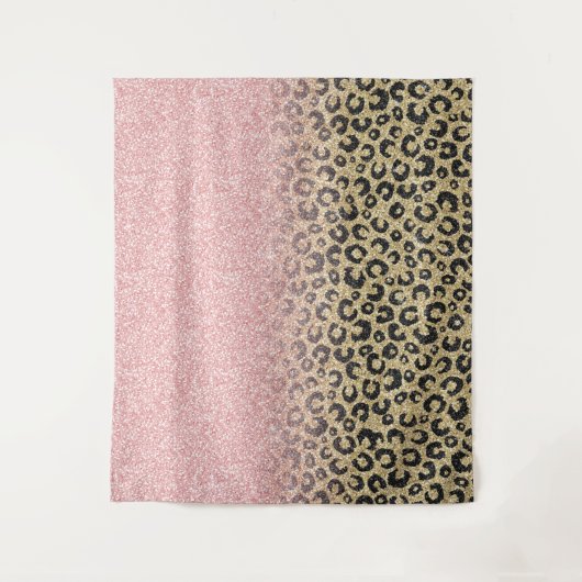 Elegant Roos Gold Glitter Black Leopard Print Wandkleed (Voorkant)