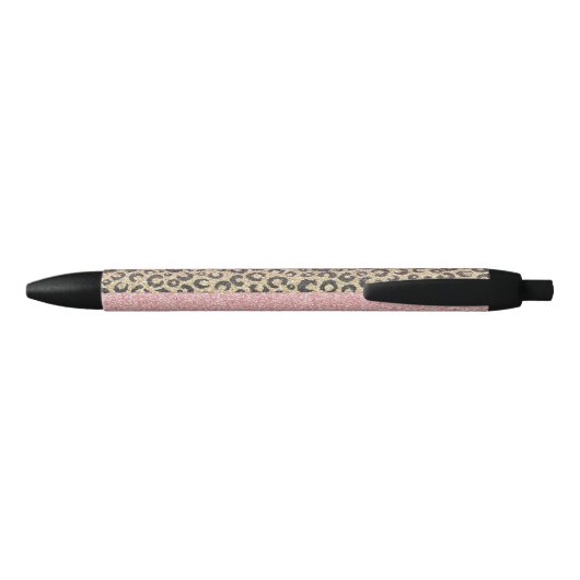 Elegant Roos Gold Glitter Black Leopard Print Zwarte Inkt Pen (Achterkant)