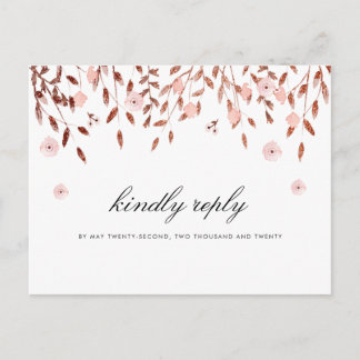 Elegant Roos Gold Glitter | Bloemen bruiloft RSVP Uitnodiging Briefkaart