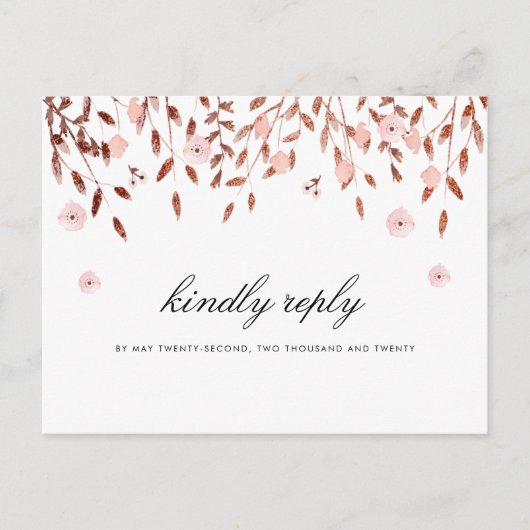 Elegant Roos Gold Glitter | Bloemen bruiloft RSVP Uitnodiging Briefkaart (Voorkant)