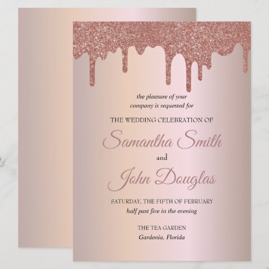 Elegant Roos Gold Glitter, Blush en Black Text (Voorkant / Achterkant)