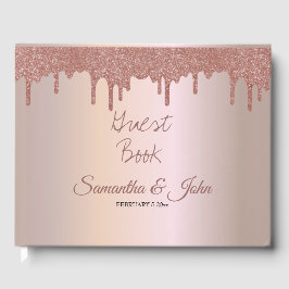 Elegant Roos Gold Glitter, Blush en Black Text Gastenboek