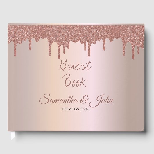 Elegant Roos Gold Glitter, Blush en Black Text Gastenboek (Voorkant)
