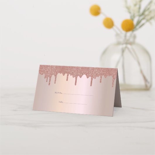 Elegant Roos Gold Glitter, Blush en Black Text Plaatskaartje (Voorkant)