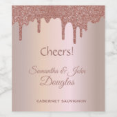 Elegant Roos Gold Glitter, Blush en Black Text Wijn Etiket (Enkel label)