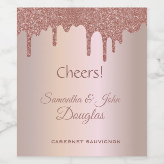 Elegant Roos Gold Glitter, Blush en Black Text Wijn Etiket (Enkel label)