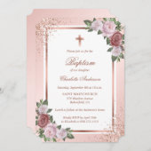 Elegant Roos Gold Glitter Blush Pink Girl Baptisme Kaart (Voorkant / Achterkant)
