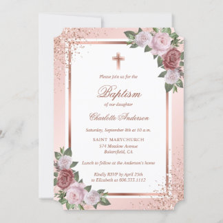 Elegant Roos Gold Glitter Blush Pink Girl Baptisme Kaart