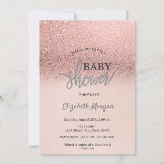 Elegant Roos Gold Glitter Bokeh Baby shower Kaart (Voorkant)
