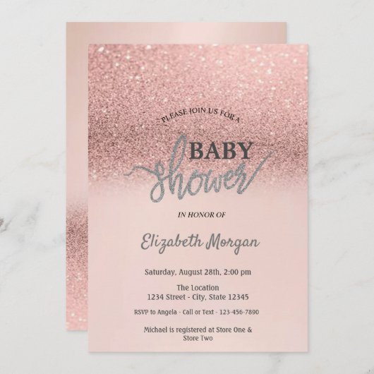 Elegant Roos Gold Glitter Bokeh Baby shower Kaart (Voorkant / Achterkant)
