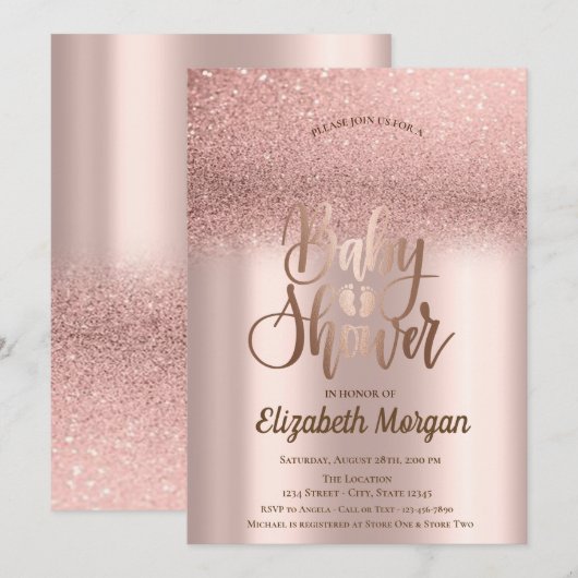 Elegant Roos Gold Glitter Bokeh Ombre Baby shower Kaart (Voorkant / Achterkant)