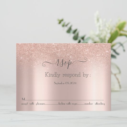 Elegant Roos Gold Glitter Bokeh RSVP-kaart Kaart (Staand voorkant)