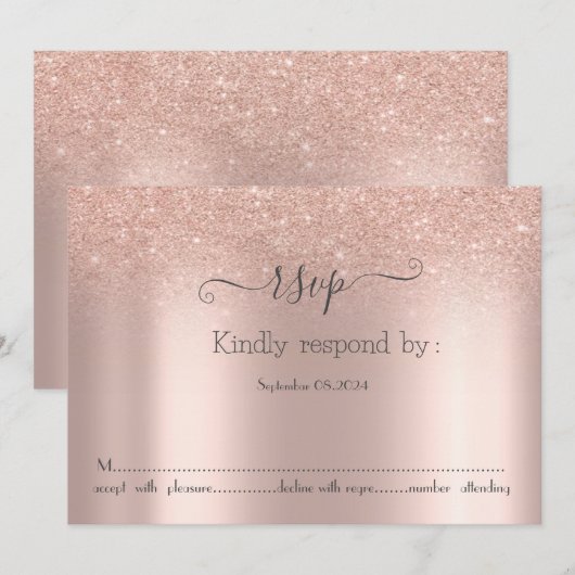 Elegant Roos Gold Glitter Bokeh RSVP-kaart Kaart (Voorkant / Achterkant)
