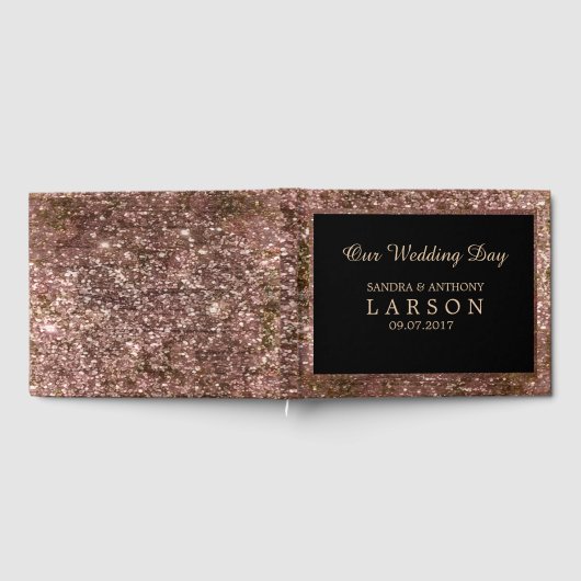 Elegant Roos Gold Glitter Bruiloft Gastenboek (Volledig)