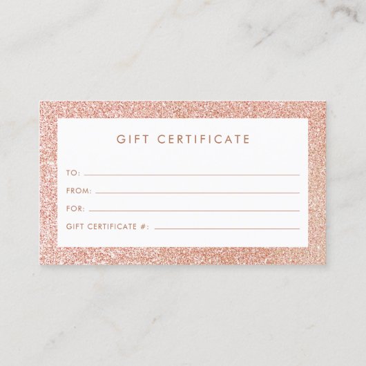 Elegant Roos Gold Glitter Cadeaubon Aanbevelingskaartje (Achterkant)