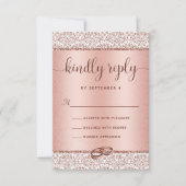 Elegant Roos Gold Glitter Damask Wedding RSVP Kaartje (Voorkant)