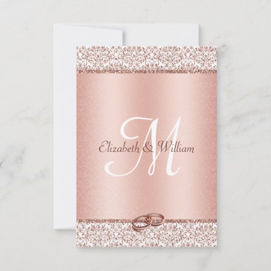 Elegant Roos Gold Glitter Damask Wedding RSVP Kaartje (Achterkant)