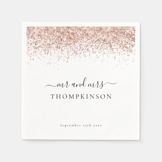 Elegant Roos Gold Glitter de heer Mrs. Name Weddin Servet (Voorkant)