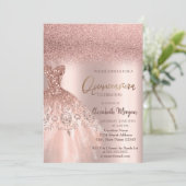 Elegant Roos Gold Glitter Dress Quinceañera Invita Kaart (Staand voorkant)