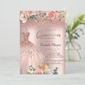 Elegant Roos Gold Glitter Dress Rozen Quinceañera Kaart (Staand voorkant)