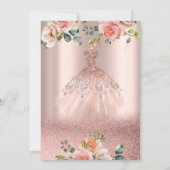 Elegant Roos Gold Glitter Dress Rozen Quinceañera Kaart (Achterkant)
