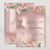 Elegant Roos Gold Glitter Dress Rozen Quinceañera Kaart (Voorkant / Achterkant)