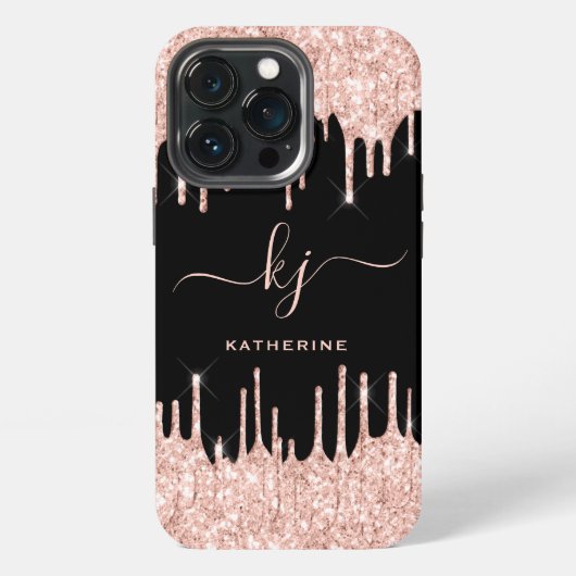 Elegant Roos Gold Glitter Drift 2 monogram script iPhone Hoesje (Achterkant)