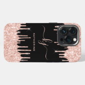 Elegant Roos Gold Glitter Drift 2 monogram script iPhone Hoesje (Achterkant horizontaal)
