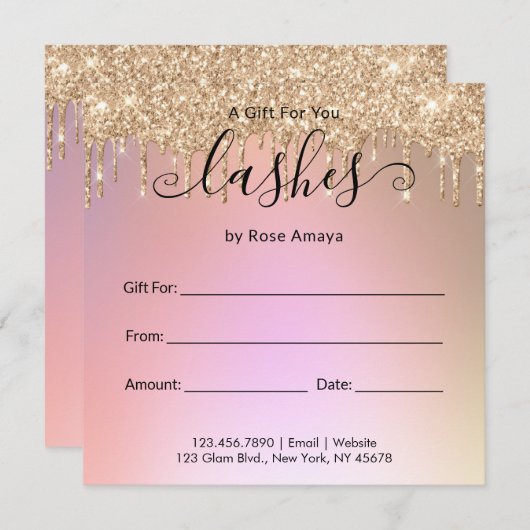 Elegant Roos Gold Glitter Drift Cadeaubon (Voorkant / Achterkant)