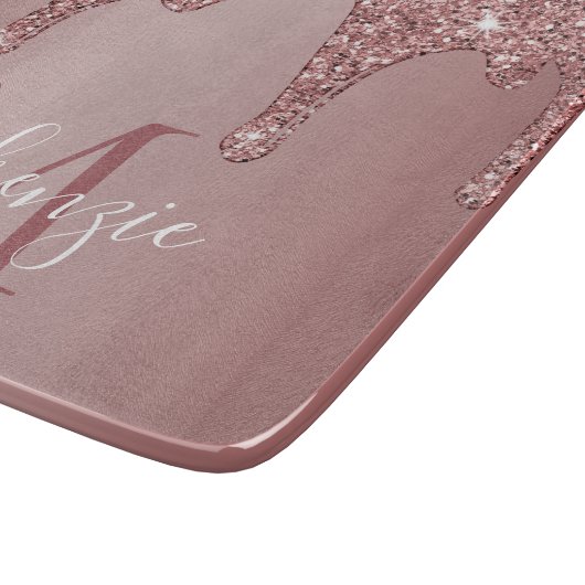 Elegant Roos Gold Glitter Drift Monogram Snijplank (Hoek)