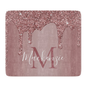 Elegant Roos Gold Glitter Drift Monogram Snijplank