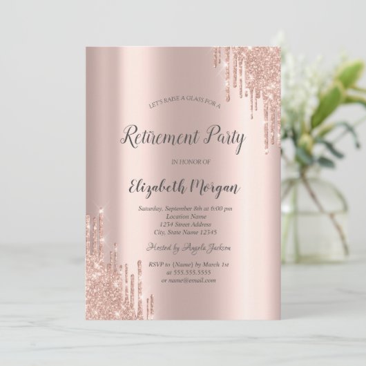 Elegant Roos Gold Glitter Drift Retirement Kaart (Staand voorkant)