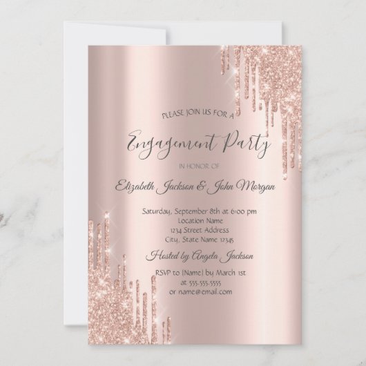 Elegant Roos Gold Glitter Drift Verloving Kaart (Voorkant)