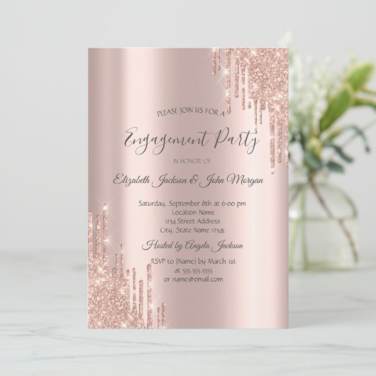 Elegant Roos Gold Glitter Drift Verloving Kaart (Staand voorkant)