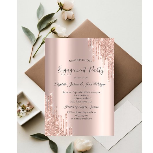 Elegant Roos Gold Glitter Drift Verloving Kaart