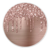 Elegant Roos Gold Glitter Drijft op roze metalen Keramische Knop (Voorkant)