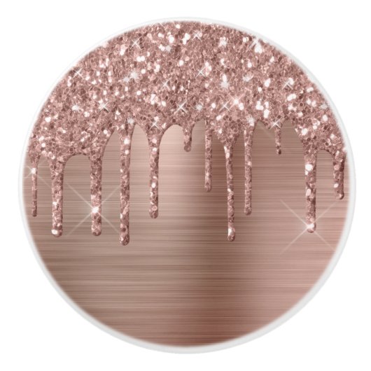 Elegant Roos Gold Glitter Drijft op roze metalen Keramische Knop (Voorkant)