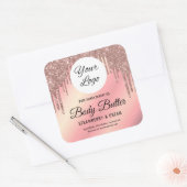 Elegant Roos Gold Glitter Drip Productlabel Vierkante Sticker (Envelop)